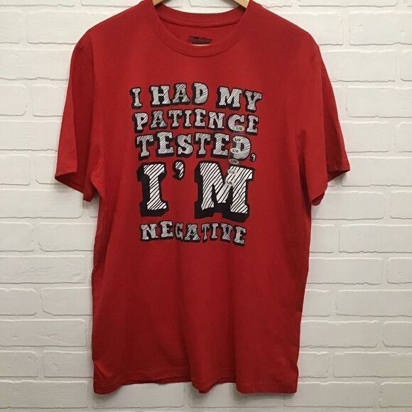 RED graphic t-shirt 𝅺funny tee red tee text graphic humor Action Apparel large - Picture 1 of 10